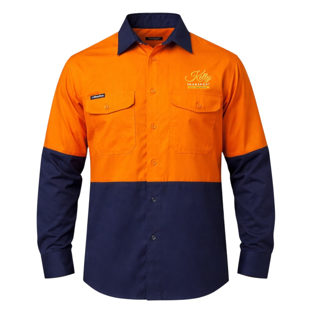 KING GEE WC2 LS CF SPL SHIRT ORANGE/NAVY